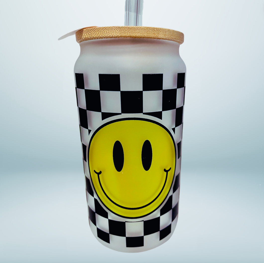 “Smiley” 18oz Glass Can Cup