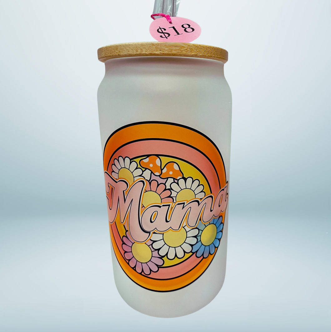 “Retro Mama” 18oz Glass Can Cup