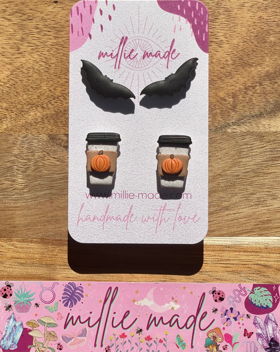 Pumpkin Spice Lattes & Bats Stud Set