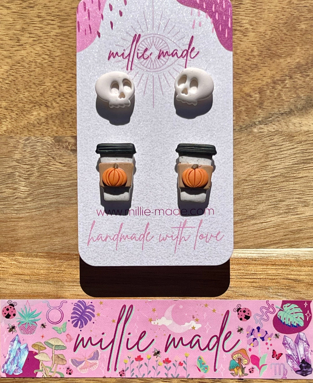 Pumpkin Spice Lattes & Skulls Stud Set